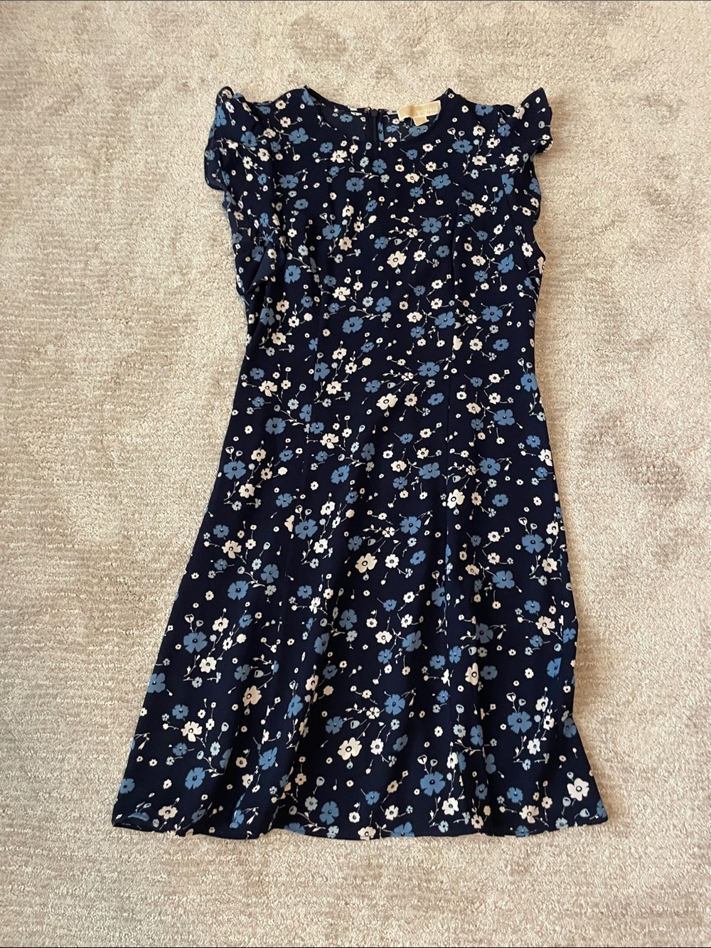 Michael Kors Navy Floral Flutter-Sleeve Dress